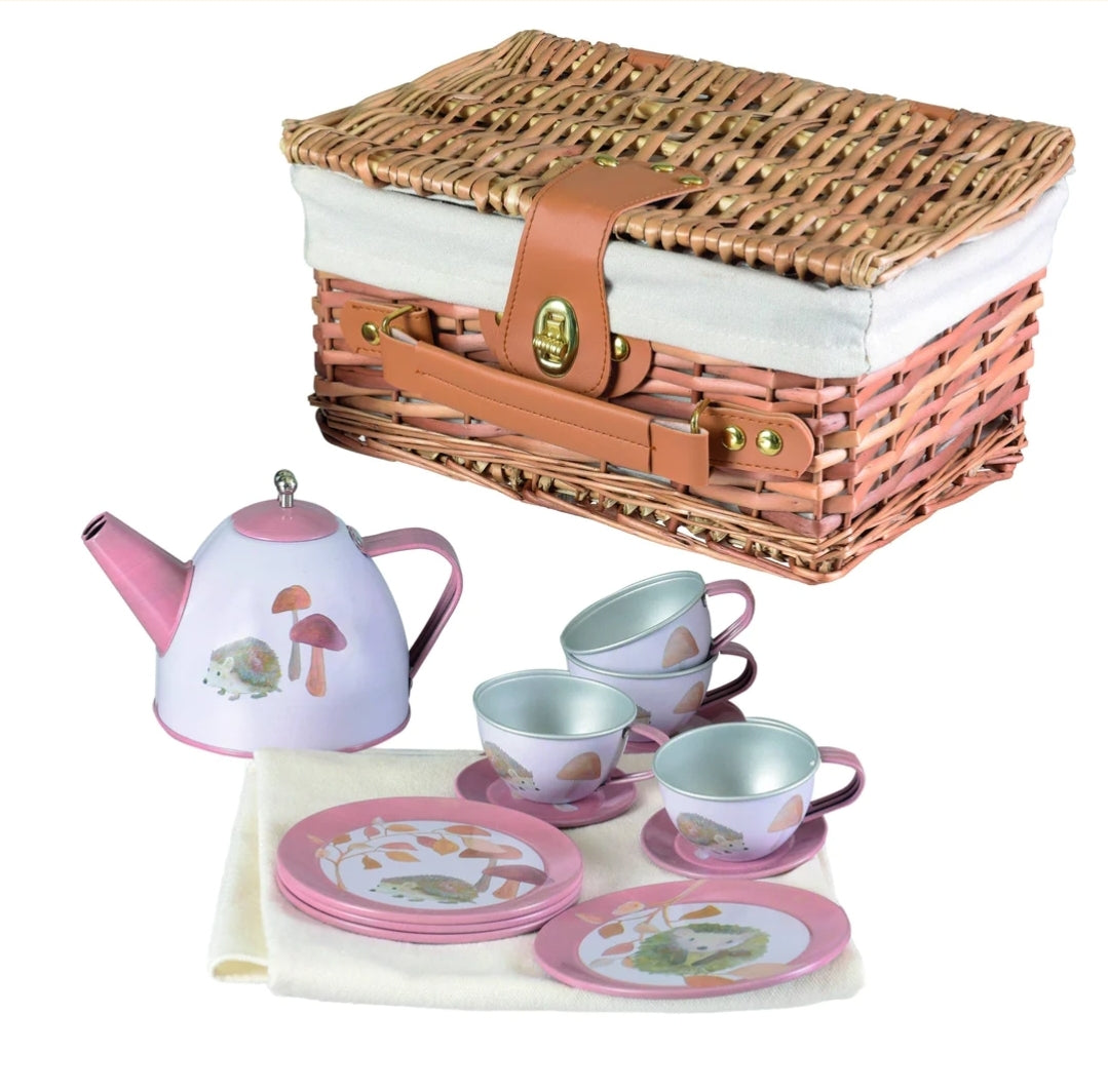 Tea Set in Wicker Basket